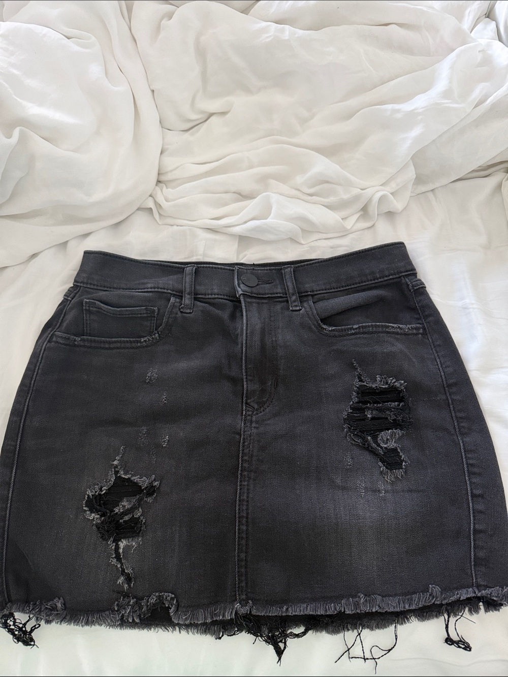 Express Black Distressed Denim Mini Skirt